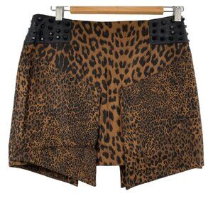 English Rose Leopard Print Studded Mini Skirt Medium